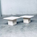 Italian Travertine Square Side End Table, 1970s, Set of 2
