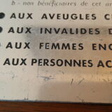 Ancienne plaque métallique places réservées mutilés de guerre transport en commun sncf