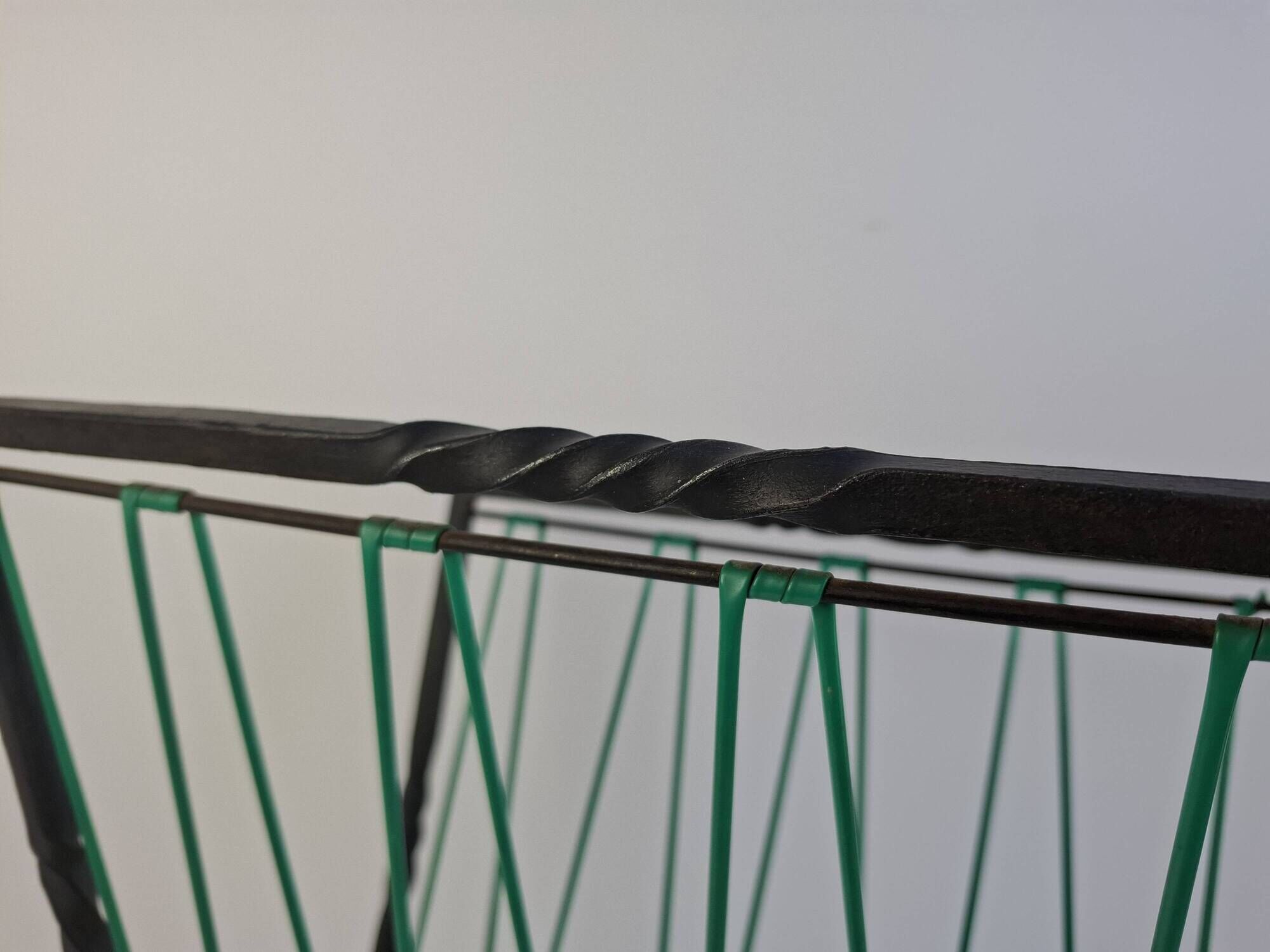 1960 Czechoslovakian Mid-Century Magazine Rack with Green Wire