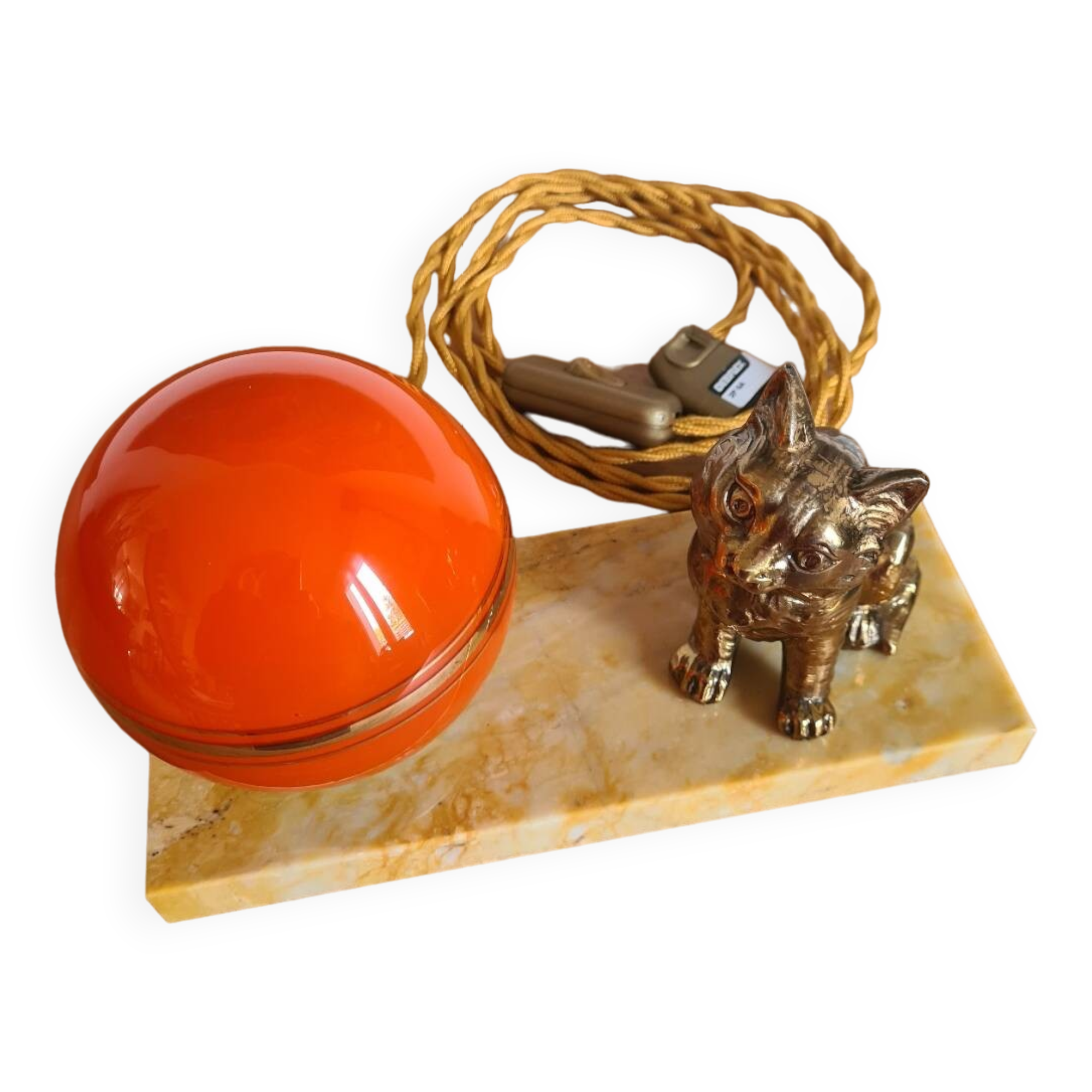 1930s marble lamp with orange globe