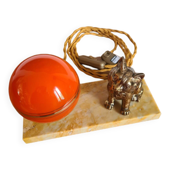 1930s marble lamp with orange globe