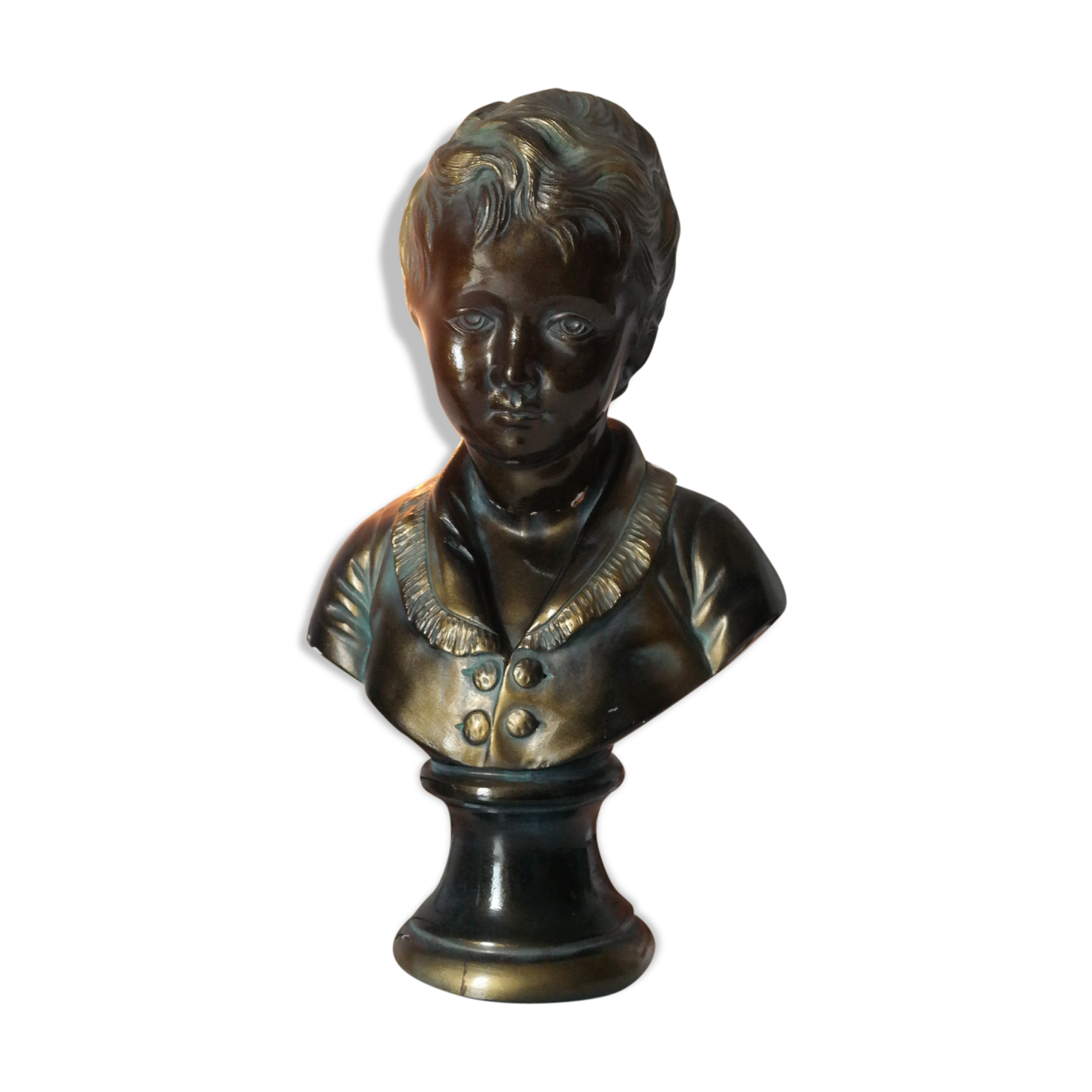 Buste en plâtre garçon patine bronze XXème