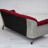 1950s, Danish 3-seater sofa, red and light grey furniture wool, oak wood.