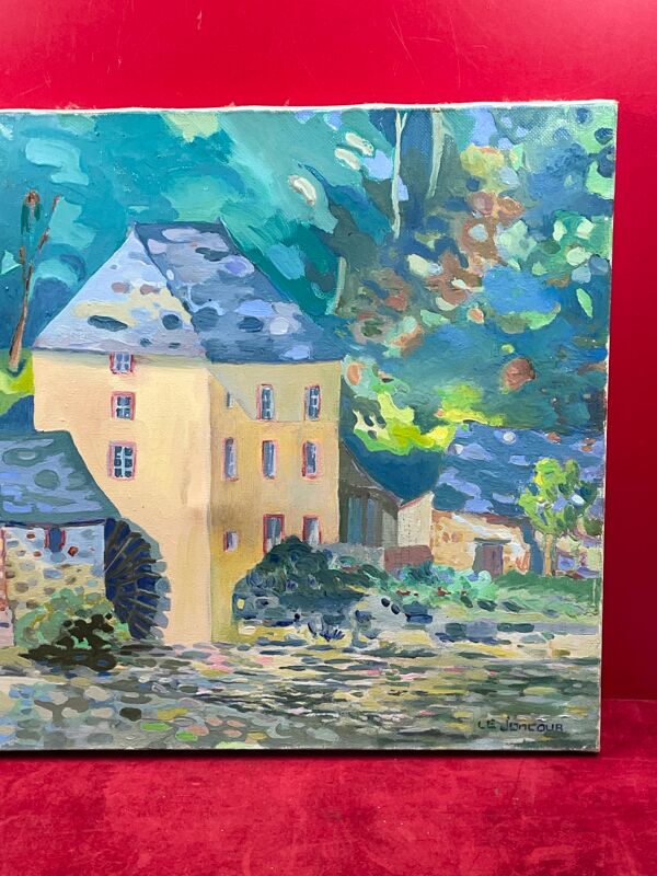 Huile sur toile, moulin sur la mayenne, Le Joncour (XXe siècle)