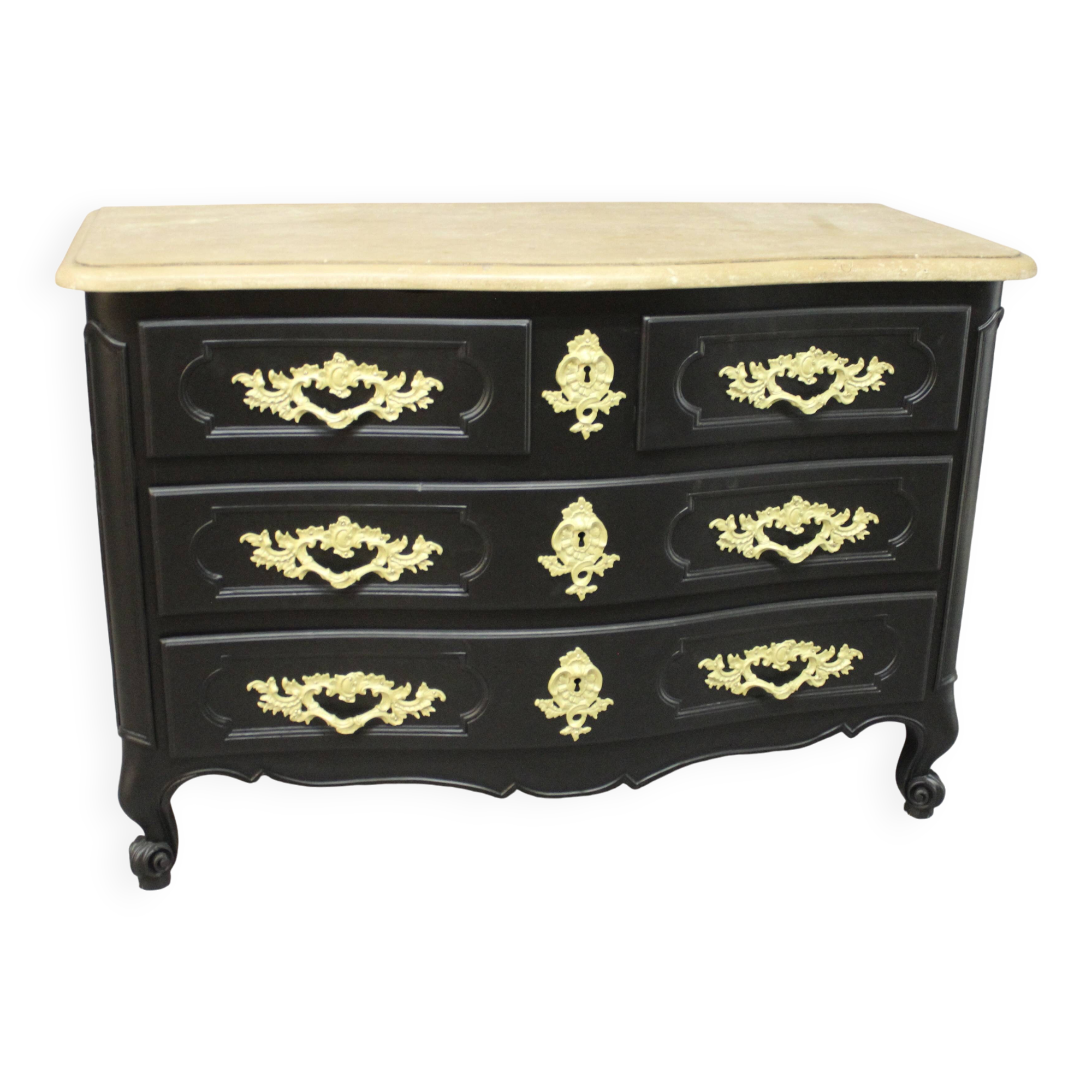 Curved Chest of Drawers in Black Lacquered Finish