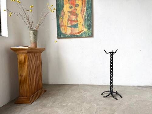 Large wrought iron floor candlestick, folk art, around 1900