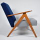 Vintage original 60s armchair, refstored, blue velvet, poule fabric