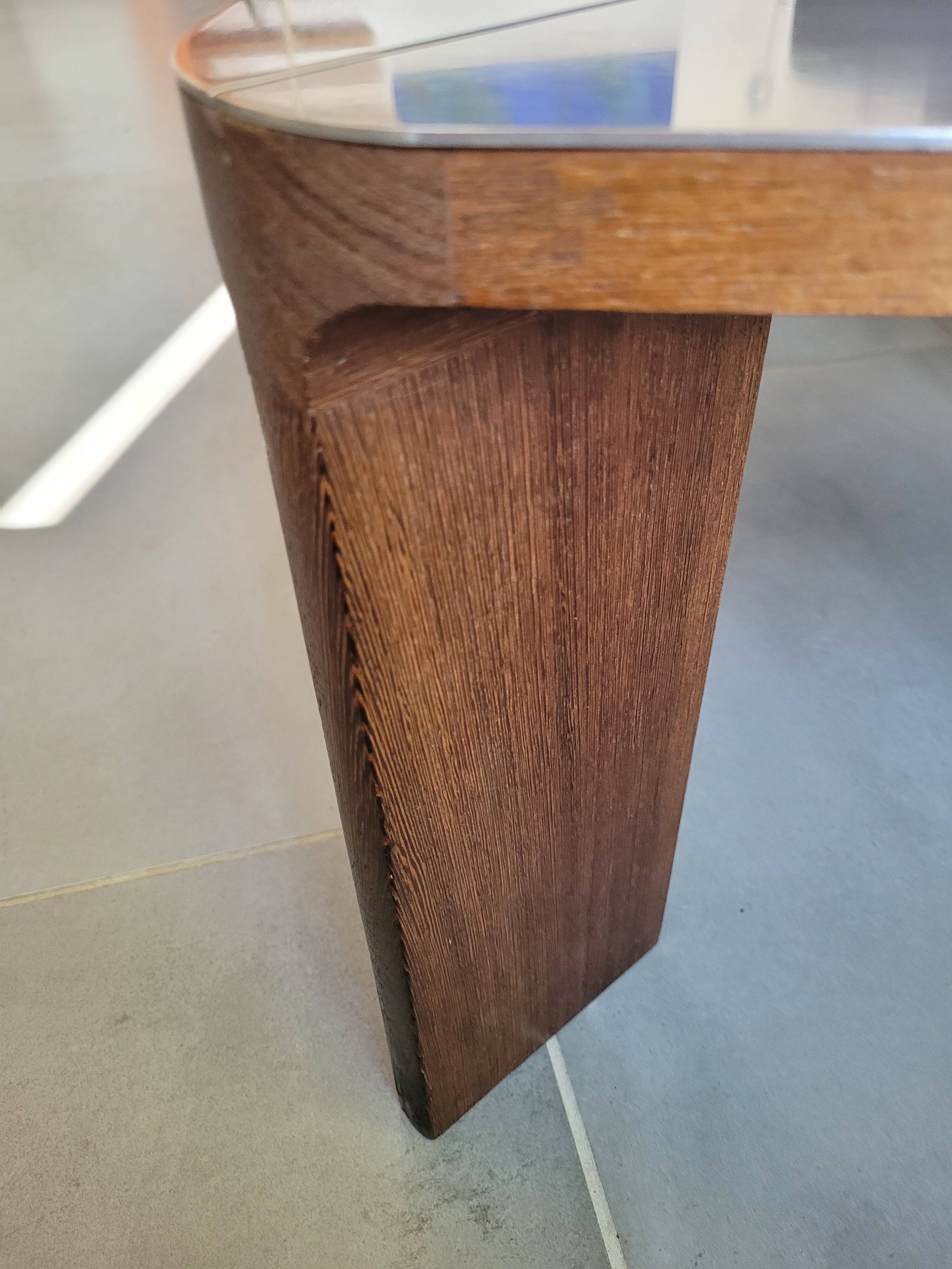 Square wood and steel coffee table from the 80s