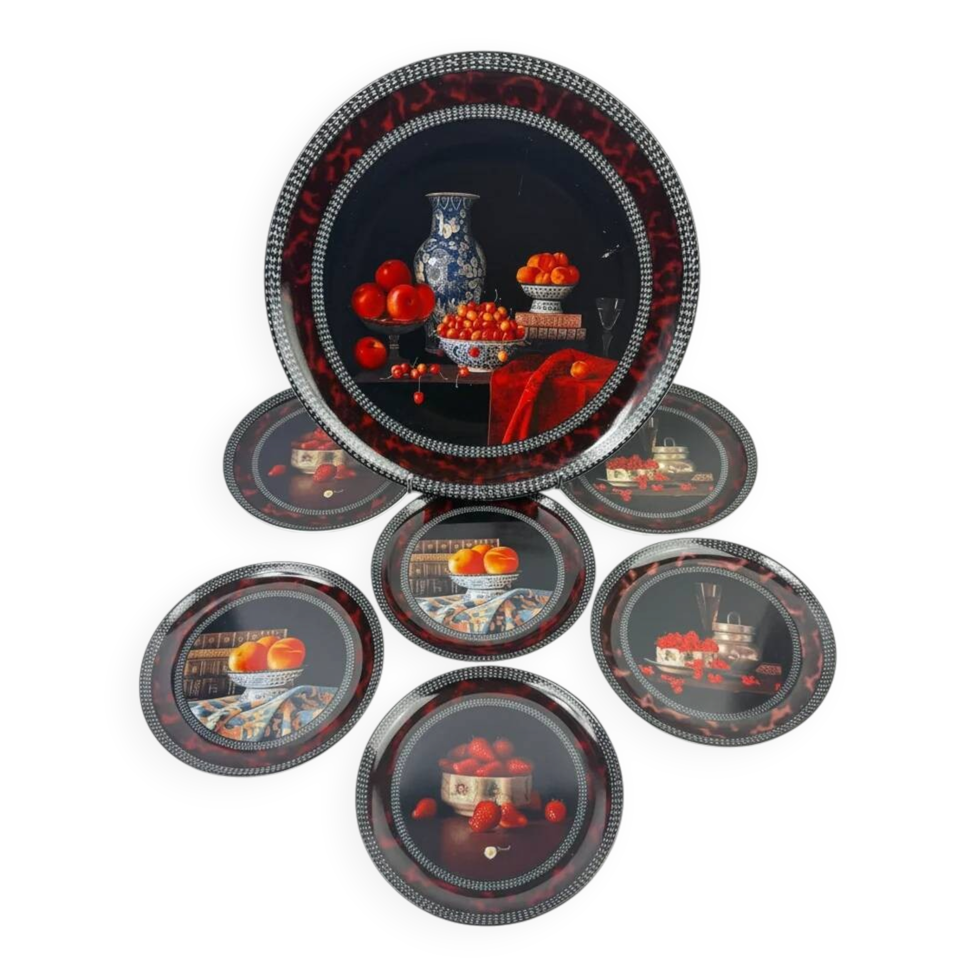 Bernardaud Limoges "Red Fruits" by Jean-Claude Chauray, 7 pieces