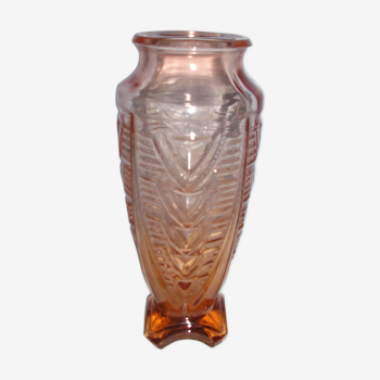 Art deco pink molded glass vase