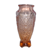 Art deco style pink molded glass vase