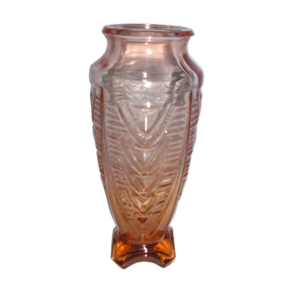 Art deco style pink molded glass vase