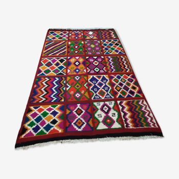 Tapis kilim multicolore marocain berbère en laine 240x160cm