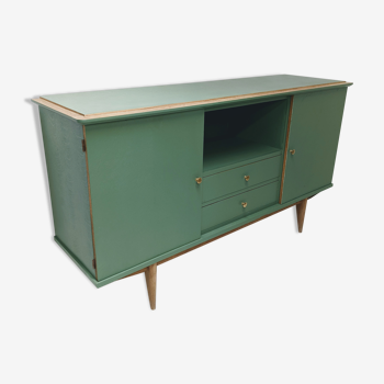 Enfilade vintage en bois et vert / buffet bas / meuble télé tv