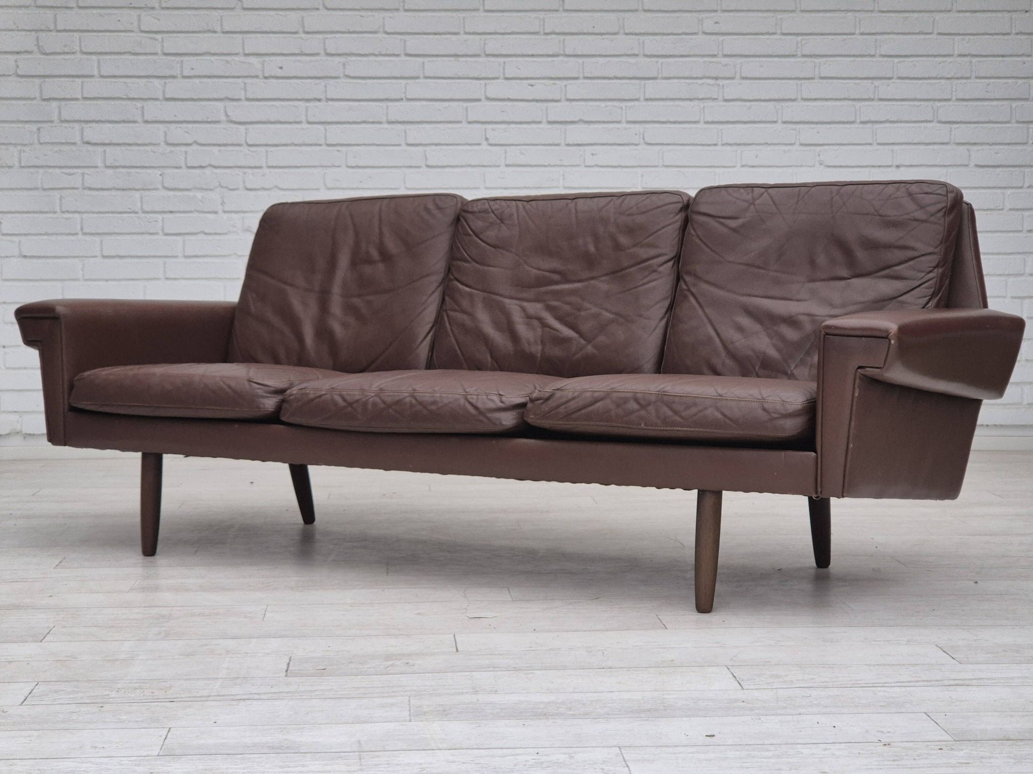 1970s, Danish 3-seater sofa, original brown leather.
