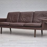 1970s, Danish 3-seater sofa, original brown leather.