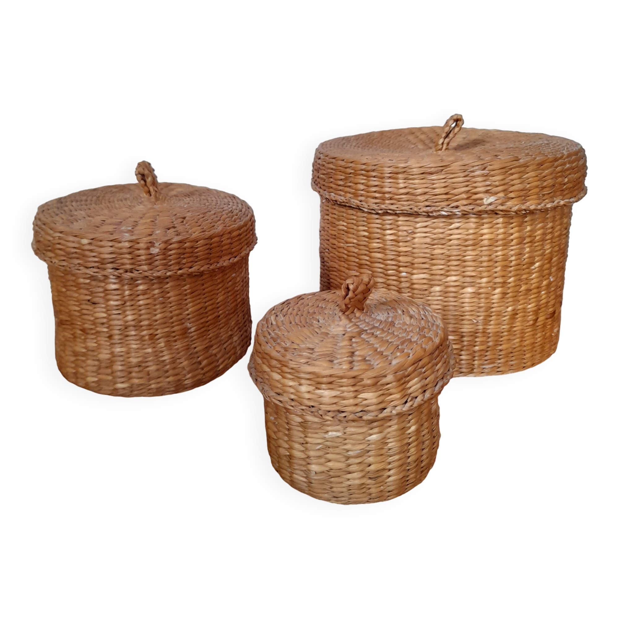 Set of 3 vintage wicker boxes
