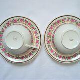 Tasses à thé et soucoupes porcelaine pillivuyt blanches petites fleurs roses