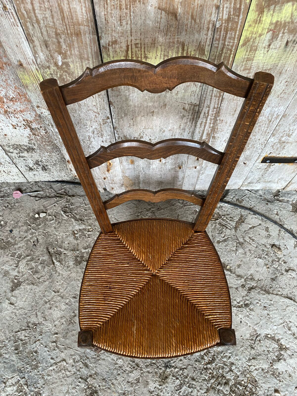 Chaise de Nourrice Nurserie Ancienne Bois Tourné + Assise Paille Tress
