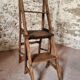 Chaise échelle de bibliothèque en chêne français antique – Tabouret escamotable