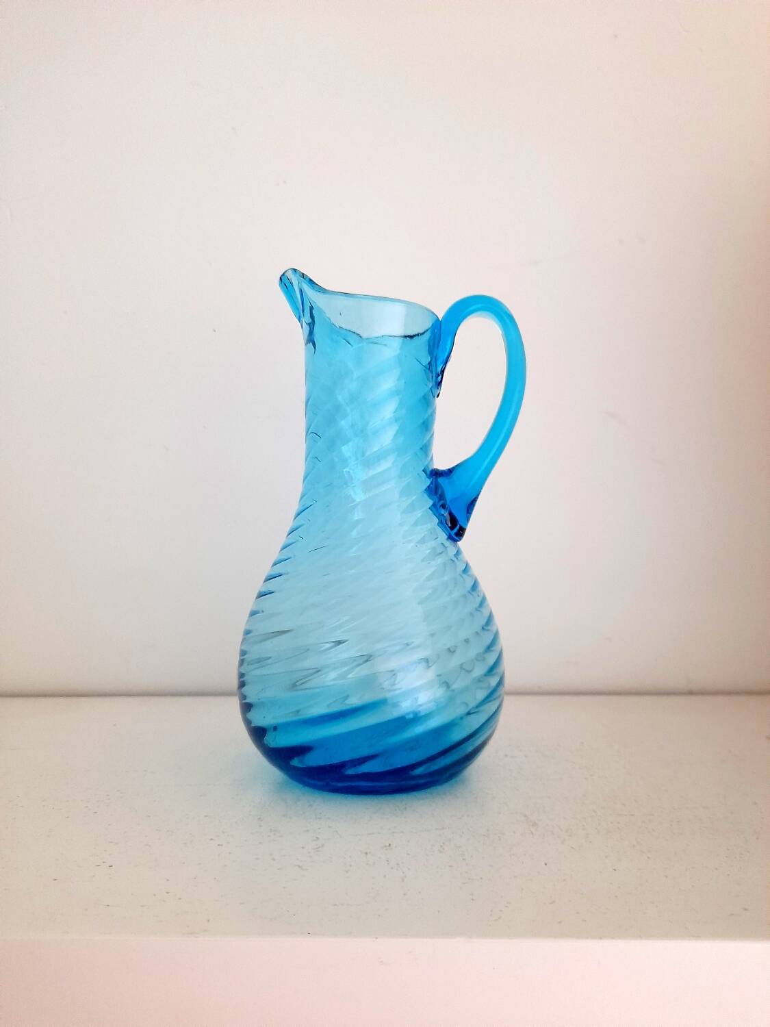 Blue Twisted Glass Pitcher