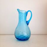 Blue Twisted Glass Pitcher
