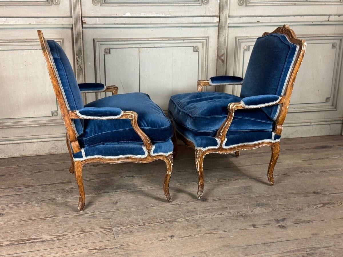 Pair Of Armchairs For Queen Louis XV, Carved “oak” Wood 18th Century