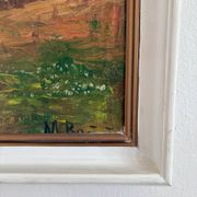 Vintage original forest landscape oil painting, circa 1960s
