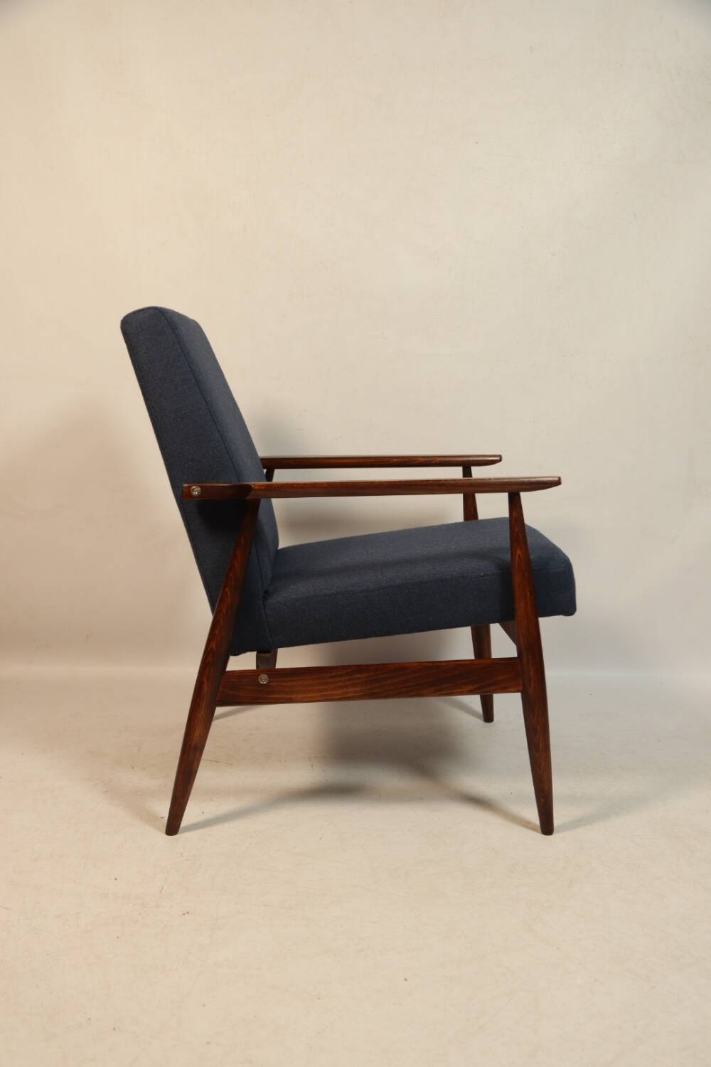 Vintage armchair natural wool blue marin modern design by H.Lis