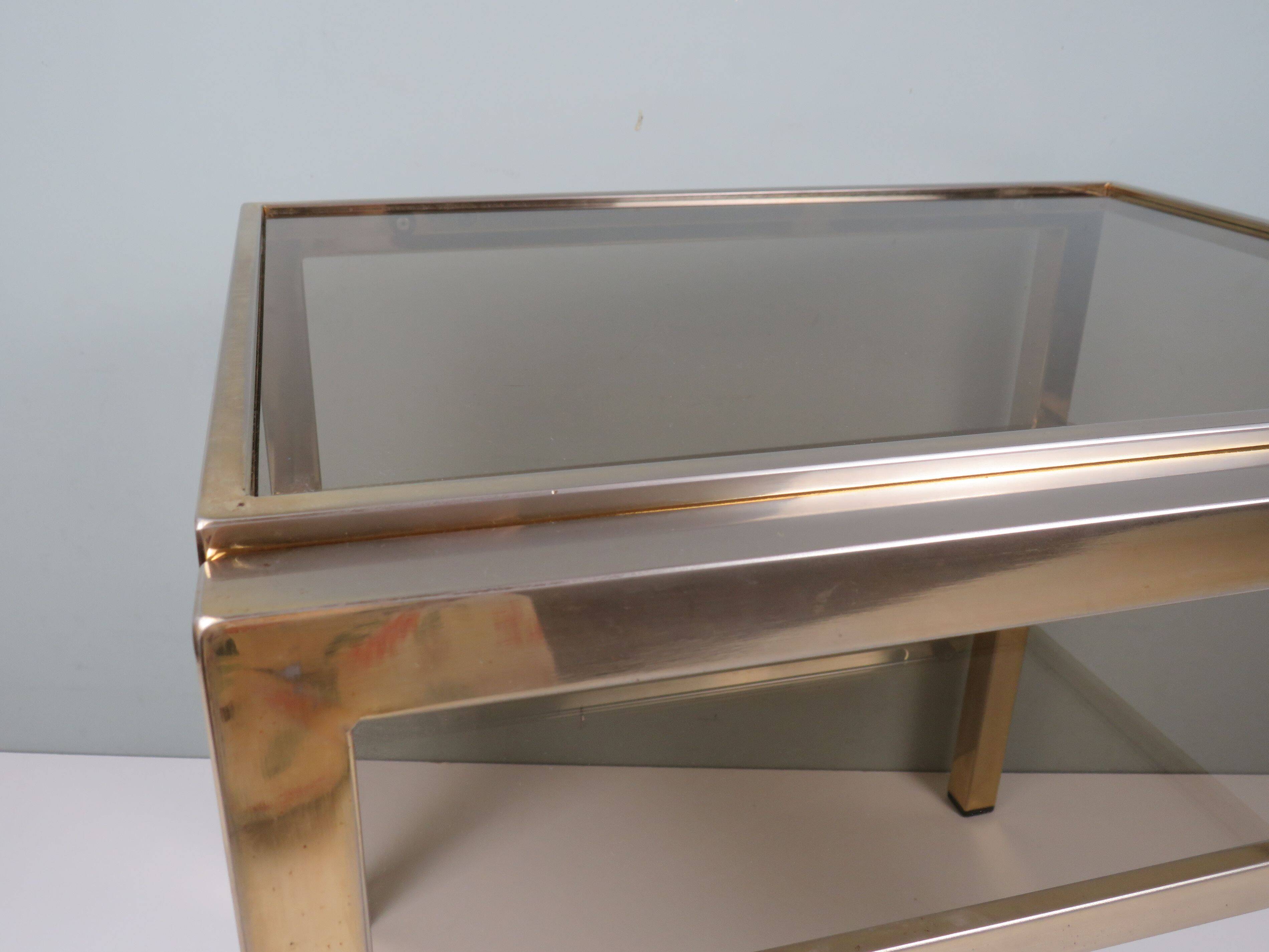 Vintage side table in brass and smoked glass, De Knudt, Belgium, 1970
