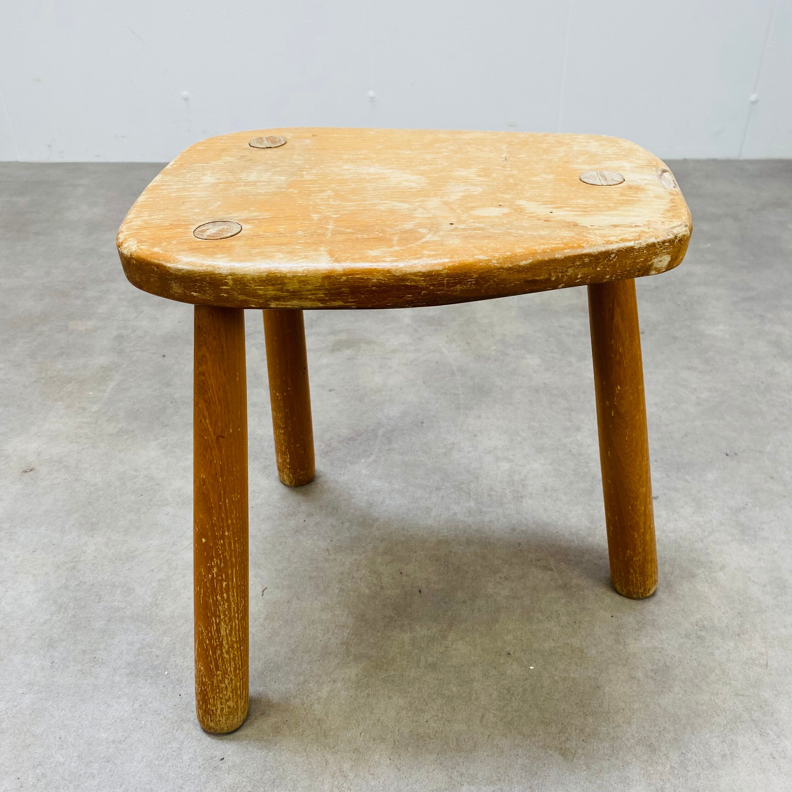 Brutalist solid wood tripod stool