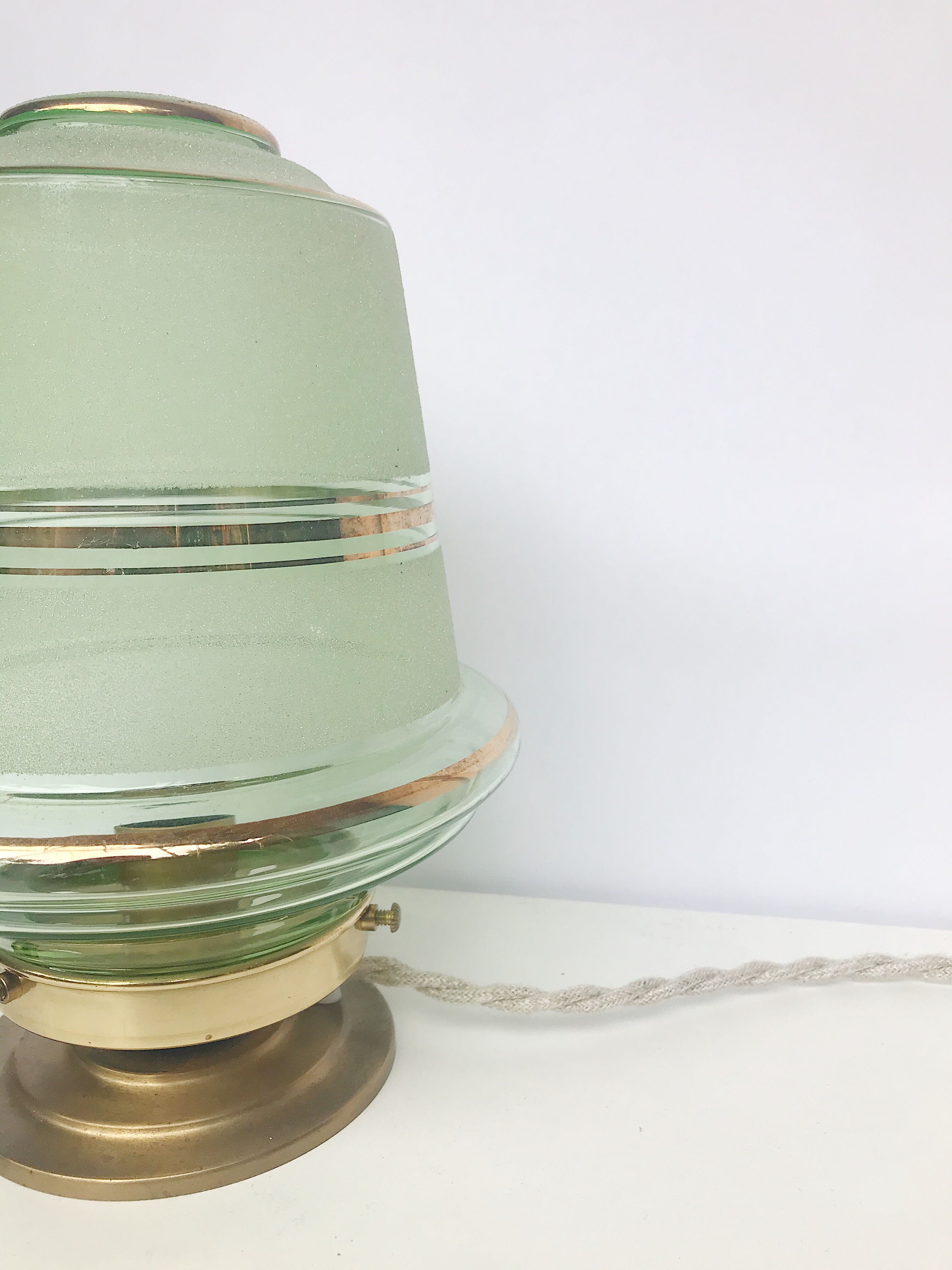 Table lamp glass granite green border gold