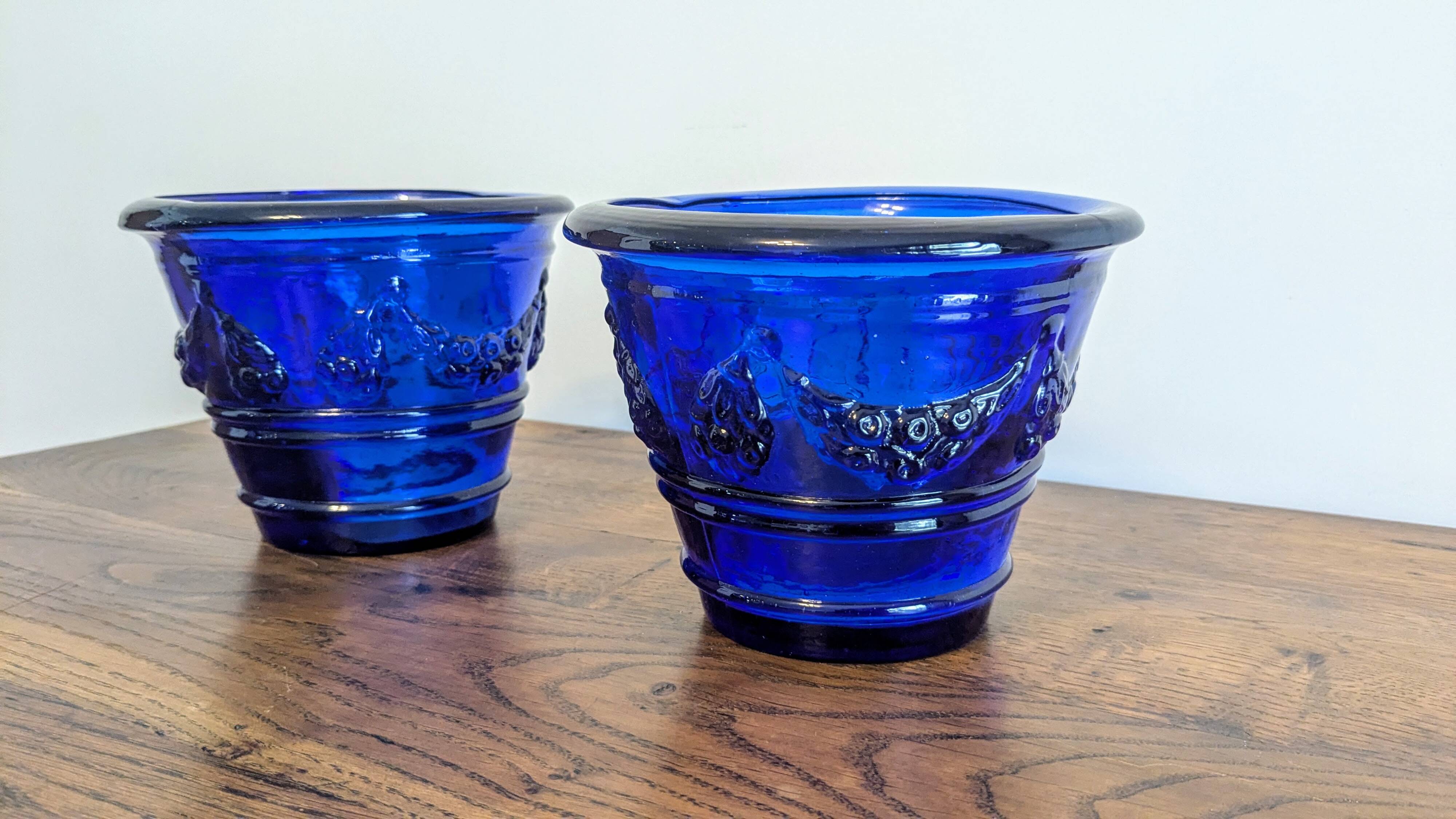 Blue Blown Glass Plant Pots – Elegant Handcrafted Pair