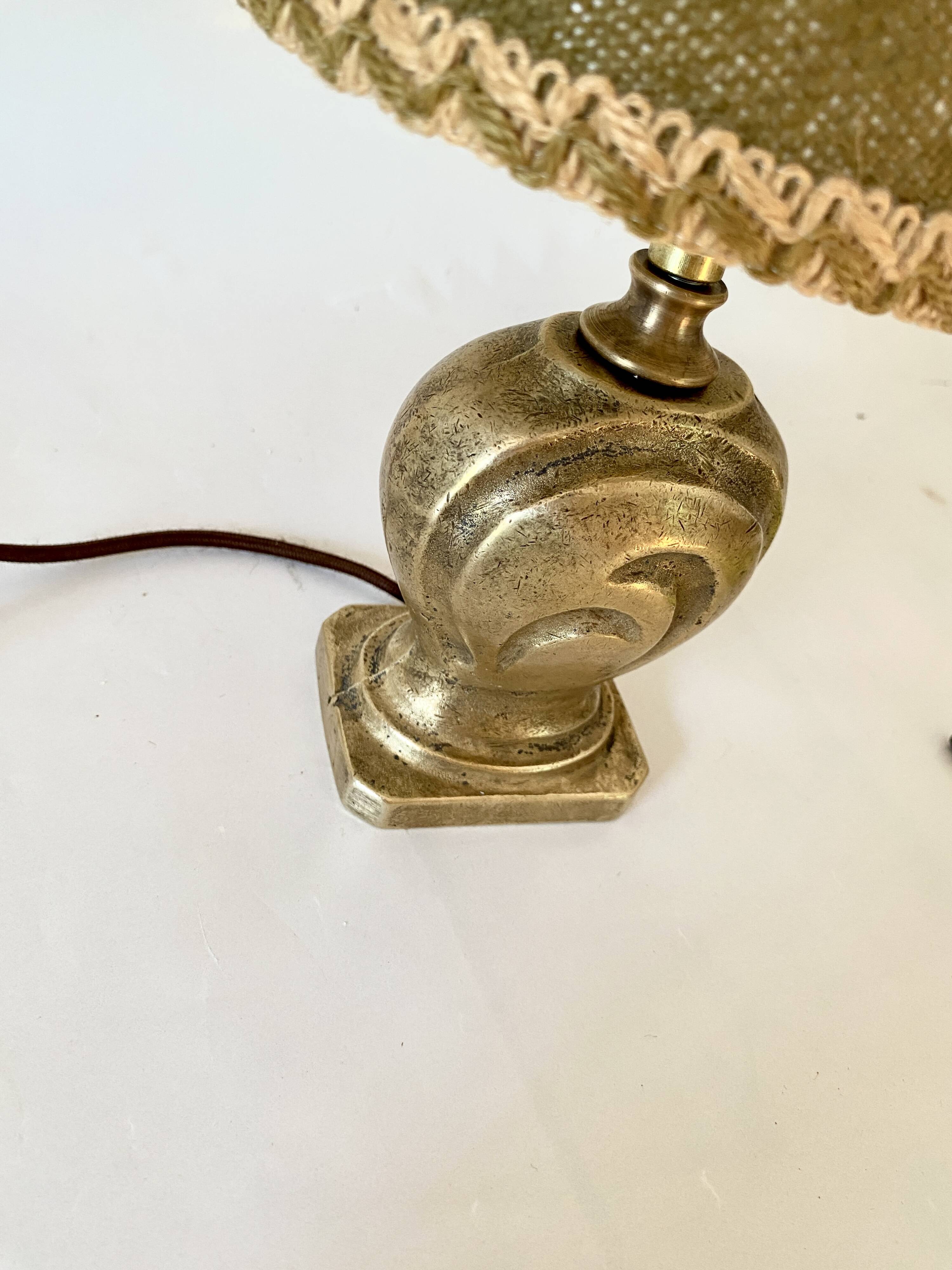 Bronze lamp, new 2M fabric cable, jute lampshade