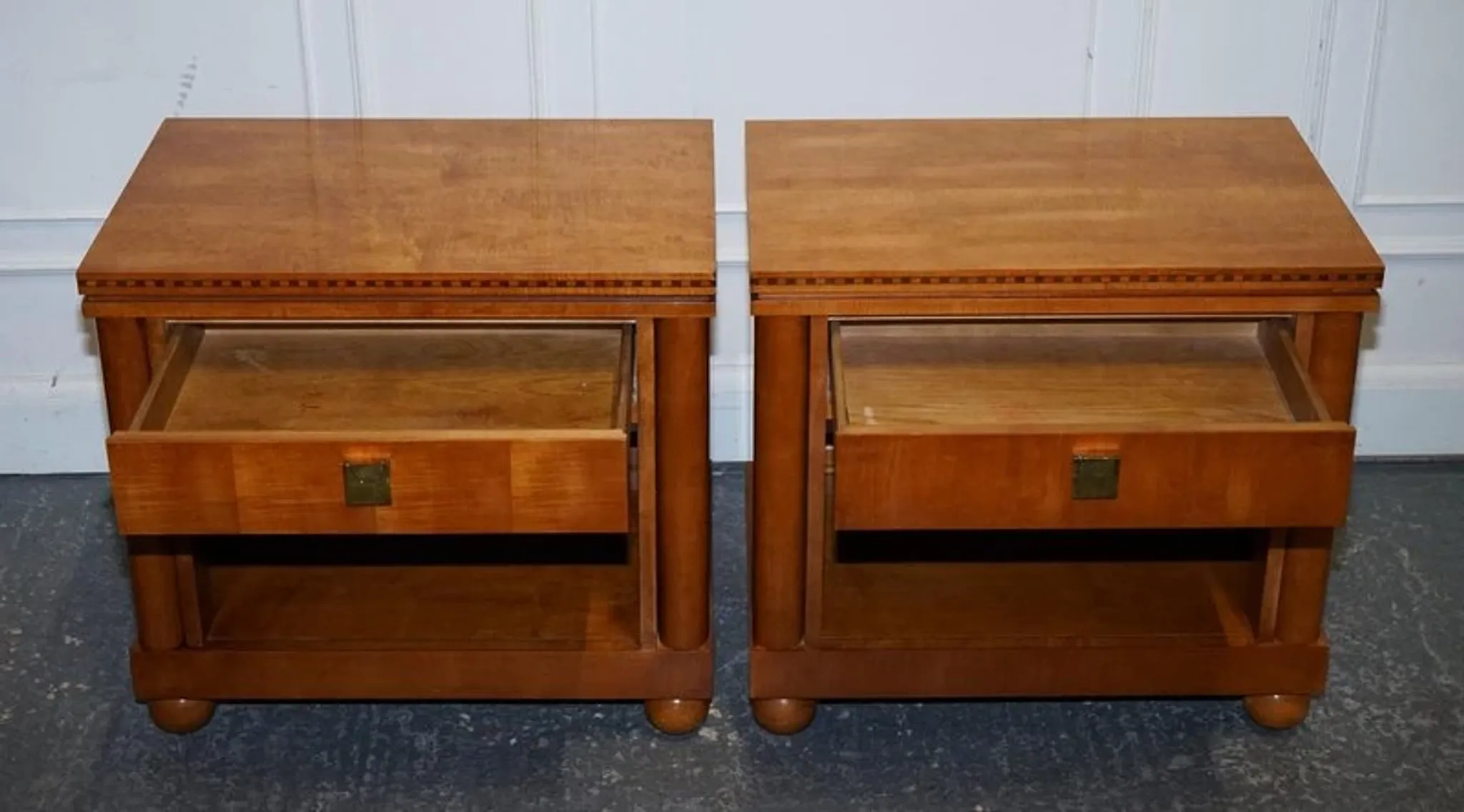 White Genesis Biedermeier Style Bedside Tables by American Hickory, Set of 2