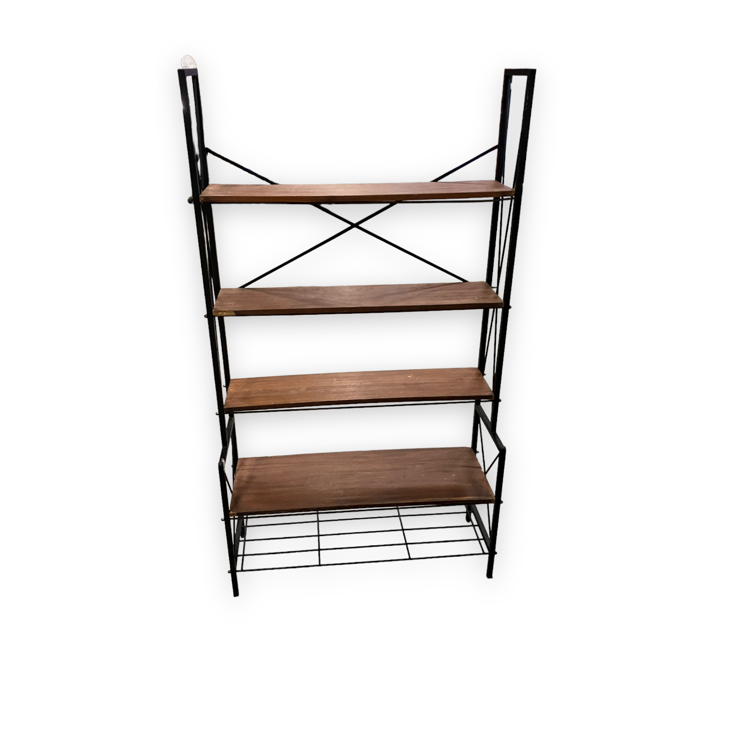 1950s teak and black metal shelf bookcase