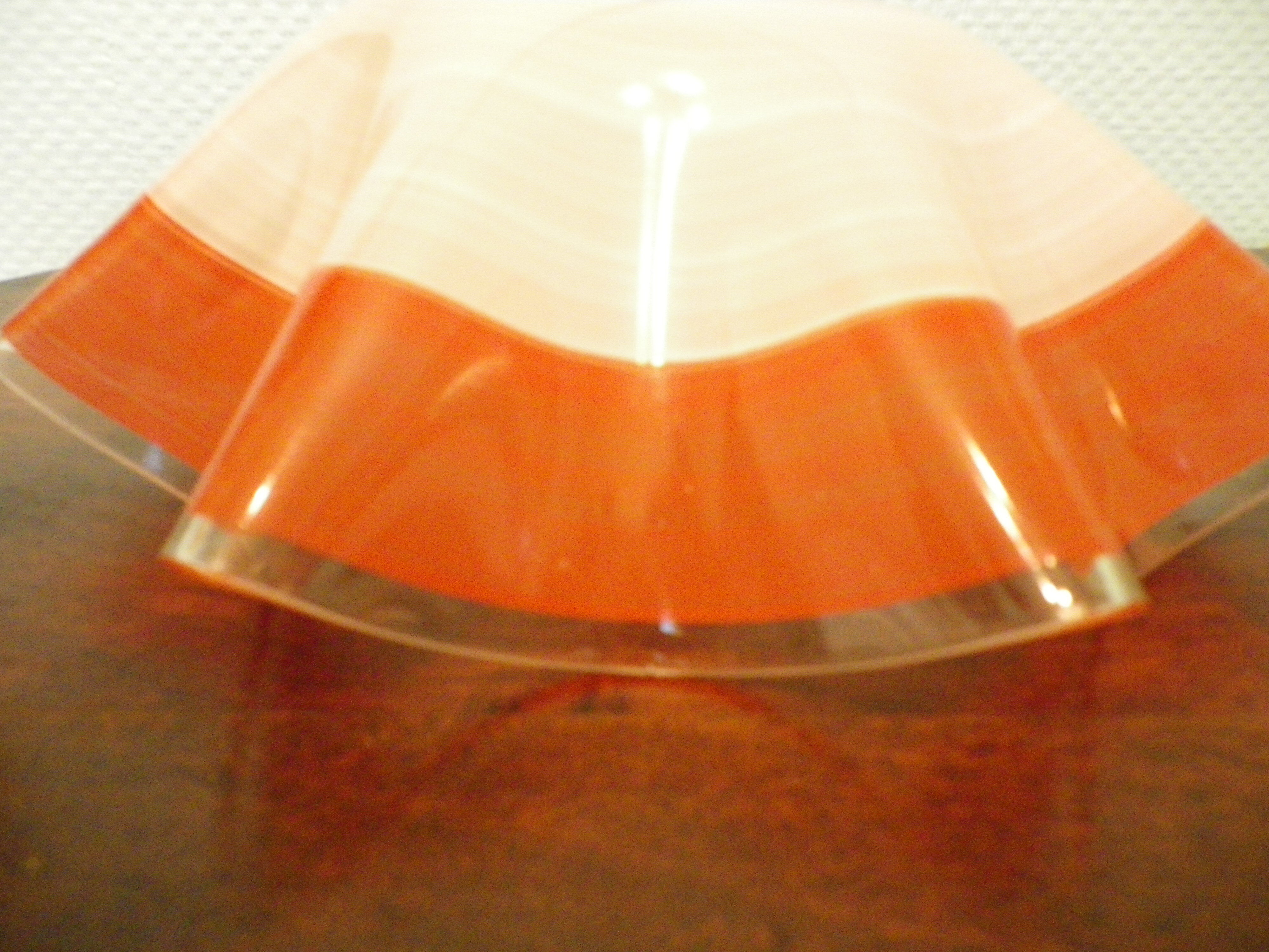 Berlingot pendant lamp from the 60s, white, orange and transparent glass