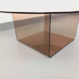 Vintage round coffee table in glass and plexiglass, Space Age style from the 70s.