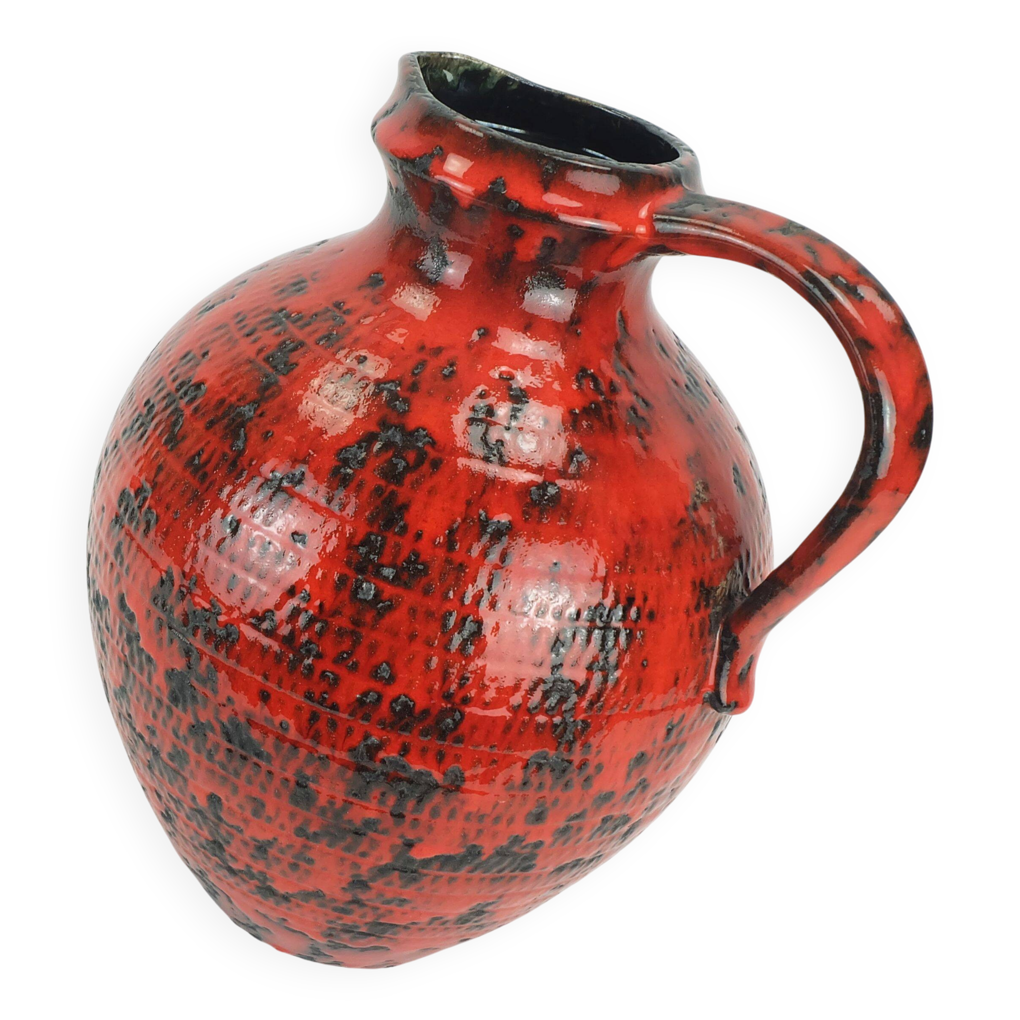 large 1960's VASE fohr-keramik model 490-30 black red relief decor fat lava