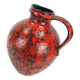 grand vase des années 1960 fohr-keramik modèle 490-30 noir rouge décor en relief fat lava