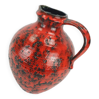 large 1960's VASE fohr-keramik model 490-30 black red relief decor fat lava