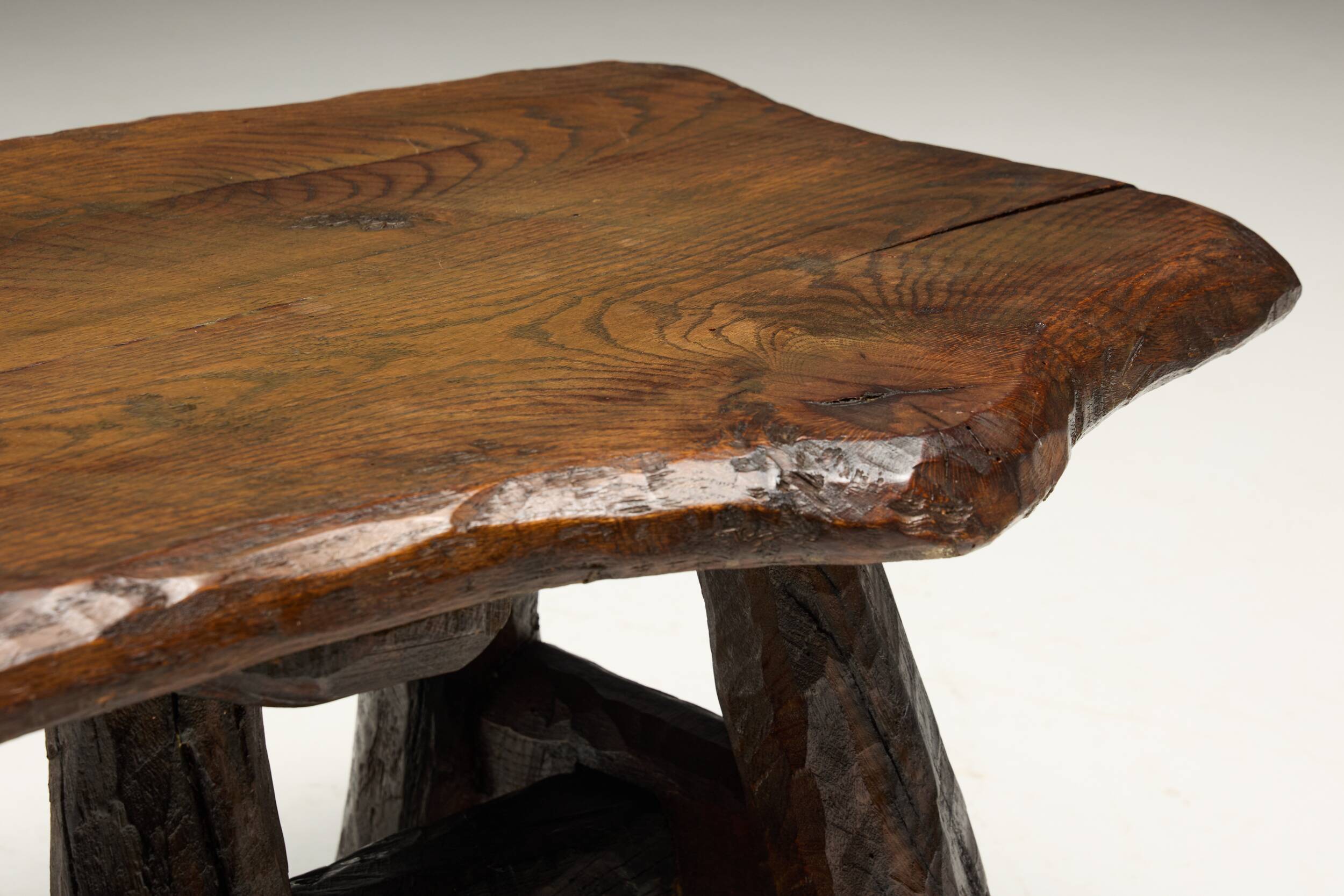 Rustic Hand-Carved Side Table, France, 19th Century