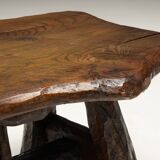 Rustic Hand-Carved Side Table, France, 19th Century