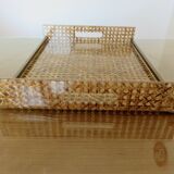 Plateau 'CHRISTIAN DIOR' plexiglass, canework and brass, 1970, lucite