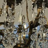 Italian 1940’s Bronze brass and Crystal chandelier