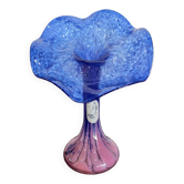 Coupe en verre soufflé La Rochère – Dégradé bleu et rose – Verrerie d’art – H.26 cm