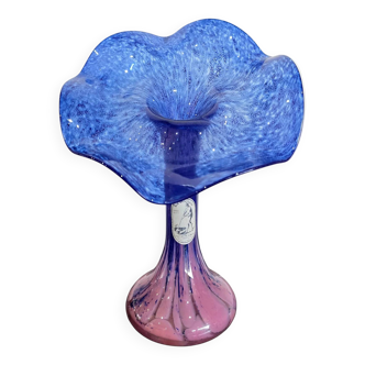 Blown glass cup La Rochère – Blue and pink gradient – Art glass – H.26 cm