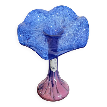 Coupe en verre soufflé La Rochère – Dégradé bleu et rose – Verrerie d’art – H.26 cm