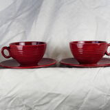 Pair of burgundy red cups with concentric streaks - Saint-Clément - 50s