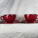 Pair of burgundy red cups with concentric streaks - Saint-Clément - 50s